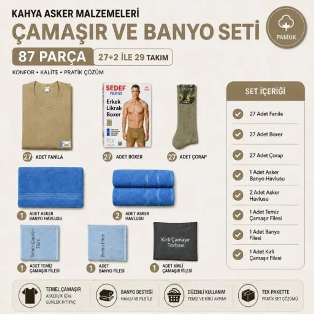 Asker 87 parça eksiksiz Çamaşır Seti